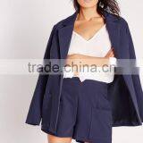 New Style Women Fancy Navy High Waist Pocket Tailored Shorts thumbnail-1
