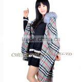 CX-B-P-39 Cheap Genuine Raccoon Fur Trim Pashmina Shawls Wholesale With Hood thumbnail-4