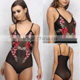 2017 Europe and the United States Sexy Women's Flowers Embroidery Sleeveless Hollow Hanging Neck Piece Pants thumbnail-1