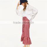 Latest Ladies Fashion Wholesale High Quality Red Plaid Frilled Skirt thumbnail-2