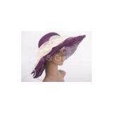 Flower Soft Brim Ladies Tea Party Hats / 56cm Purple Black Tea Party Hats thumbnail-1