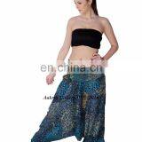 Wholesale Rayon Jumpsuit Hippie Gypsy Blue Peacock Print Harem Pants Women Baggy