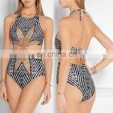 Placement Print Hollow Sexy Mayokini Swimwear Female One Piece Bathing Suits Women Monokini Ladies Swimsuit thumbnail-1