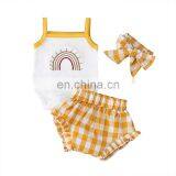 Rainbow Romper And Bloomer Headband Baby Girl Clothes Summer Toddler Girl Outfits thumbnail-5