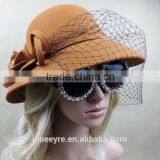 New Coming Fancy Party 100% Wool Felt Hat With Veiling thumbnail-1