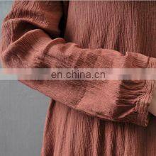 Johnature Cotton Color Women Maxi Dress 2021 Autumn New False Two-piece Long Sleeve Round Neck Loose Plus Size Irregular Dress thumbnail-4