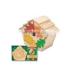 Simple and Useful Artificial Raw Dry Wood Bird House With Paints and Brush,hand-made Novelty Cottage Bird Nest Wood Package Box thumbnail-3
