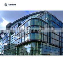 Frameless Mirror Curved Double Glass Curtain Wall Facade Building With  Operable Awning Window