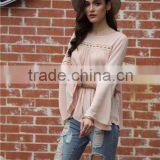 Bell Sleeve Round Neck Shirts Casual Tops Women Sexy Brand Fashion Beach Wear Summer Clothing Ladies Loose Eyelet Blouse B005 thumbnail-2