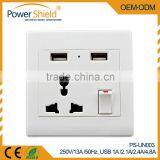 International Universal AC Plug Outlet + 2 USB Ports Wall Socket 250V 16A With CE FCC
