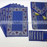 Indian Silk Table Runner with 6 Placemats & 6 Coaster in Blue Color Size 16*62