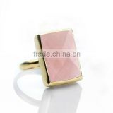 Fashion Silver Pink chalcedony octagon Faceted Gemstone Ring