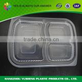 Disposable plastic food box container,3 compartment disposable food plastic container