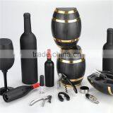 Oak Barrel Shaped Box Wine Set ,Contain Wine Opener ,vacuum Stopper , Wine Pourer,foil Cutter ,wine Collar