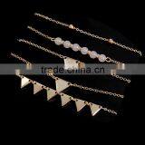Exquisite Alloy Gold Plated Crystal Beads Tiny Metal Beads Five Chain Triangular Geometry Rhinestone Bracelets Sets For Students thumbnail-1
