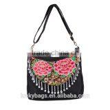 Embroidery Shoulder Bag Canvas Women Handbag Cheap Lady Bag Embroidery Bag With Bells thumbnail-1