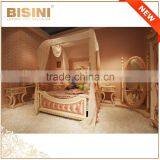 Italy Rose Carving Princess Canopy Bed/ New Design Pink Girls Bedroom Furniture/ Romatic Kids Wooden Bed thumbnail-1