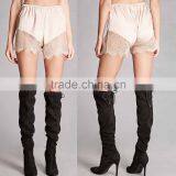 Sexy Ladies Shorts Eyelash Lace Scalloped Hem Satin 100% Polyester Shorts Extender thumbnail-1