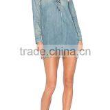 Fashion Ladies Raw Cut Frayed Hem Denim Jeans Fabric Girls Mini Dress With Front Lace-Up Details With Details 2016 HSD5819 thumbnail-2