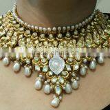 BRIDAL KUNDAN PEARL Gold Plated Designer Necklace Jhumka Earring Set thumbnail-1