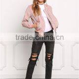 MGOO Custom Made 2017 Pink Corduroy Women Jackets Plain Zip Up Bomber Jackets For Spring Coat Fashion Streetwear thumbnail-3