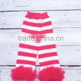 Hot Pink Baby Girls Stripes Pattern Leg Warmers With Chiffon Ruffle Baby Legging Clothing thumbnail-1