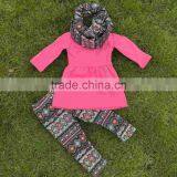 2-7t FALL/Winter Kids OUTFITS 3 Pieces Scarf Pant Sets Girls Hot Sell Aztec Boutique Clothes Kids Hot Pink Top Sets thumbnail-1