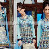 Blue Shaded Color on Blue Embroidery Heavy Design All Over Long Anarkali Designer Semi Stitch Salwar Kameez thumbnail-1