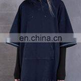 2017 Winter Women Loose Casual Drop Shoulder Indigo Blue Pullover Hoodie With Front Pocket thumbnail-2