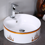 European Style Bathroom Round Shape Tabletop Orange Color Ceramic Wash Hand Hotel Single Hole Basin Sink From China
