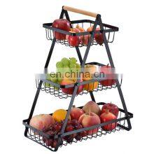 Nordic 2/3 Tier Metal Water Hyacinth Fruit Basket Bread Storage Baskets Kitchen Vegetable Drain Basket Kitchen Storage thumbnail-2