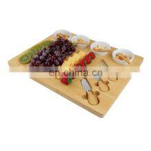 Large Wood Cheese Platter Gift Charcuterie Board Set Unique Bamboo Cheese Board With Cutlery Set and Ceramic Bowls thumbnail-3