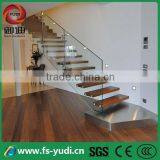 Wood Treads Frameless Glass Balustrade Floatingl Indoor Stairs--YUDI YD-MF001 thumbnail-5