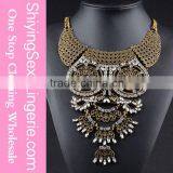 Latest fashion Antique Gold Rhinestone Statement Bib jewelry Necklace