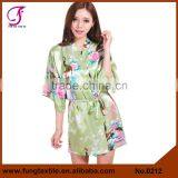 0212 Short Design Silk Satin Women Peacock Kimonos Robe