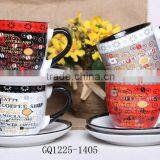 New Design White Mug With Decal Ceramic Cup& Saucer With Black Handle thumbnail-1