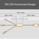 Highend 3 in 1 Mobile Phone Cable 100cm Micro Usb Aluminum Alloy for Android& Iphone 5 Cables Nylon Weave Charging USB Line thumbnail-5