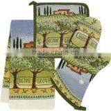 Wholesale Oven Glove Kitchen Towel and Potholder 3pcs Printing Kitchen Set