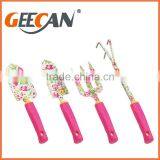 Carbon steel material garden tool set with plastic handle floral printing garden shovel,fork,rake