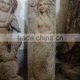 Hand Carved Antique Imitation Wooden Mermaid Embossment Relief Decoration Sculplture thumbnail-1
