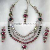 Green Pink Crystal Necklace EARRING Set thumbnail-1