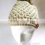 Wood Button Pony Tail Holder Crochet Hat thumbnail-2