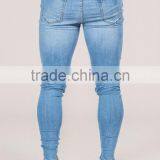 2016 Vintage Men's Straight Fit Ripped Washed Selvedge Light Blue Denim Jeans thumbnail-3