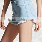 Ladies Fashion High Waist Jeans Shorts Light Blue Washed Denim Shorts thumbnail-4