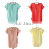 New Women Short Sleeve Short Front Long Back Plain Blouse thumbnail-1