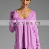 Long Sleeve Deep v Neck Wholesale Lady T-shirts With Thumb Holes thumbnail-1