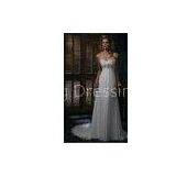 Sheath Bridal Gown / Ivory White Wedding Dress Silhouettes With Bodice Flowers thumbnail-1