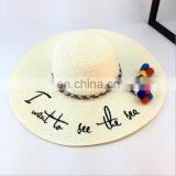 Letters Embroid Frenulum Of Hair Bulb Large Eaves Straw Hat Vogue Sunshade Sandbeach Hat thumbnail-5