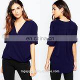 New Fashion Design Lady Blouse Woven Fabric V-neck Short Sleeve Woman Blouse thumbnail-1