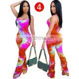 In Stock RTS Spaghetti Strap Sleeveless Bodycon Vestidos Streetwear Tie-Dyed Stracked Long Pants Woman Onesie Pajamas Jumpsuit thumbnail-7